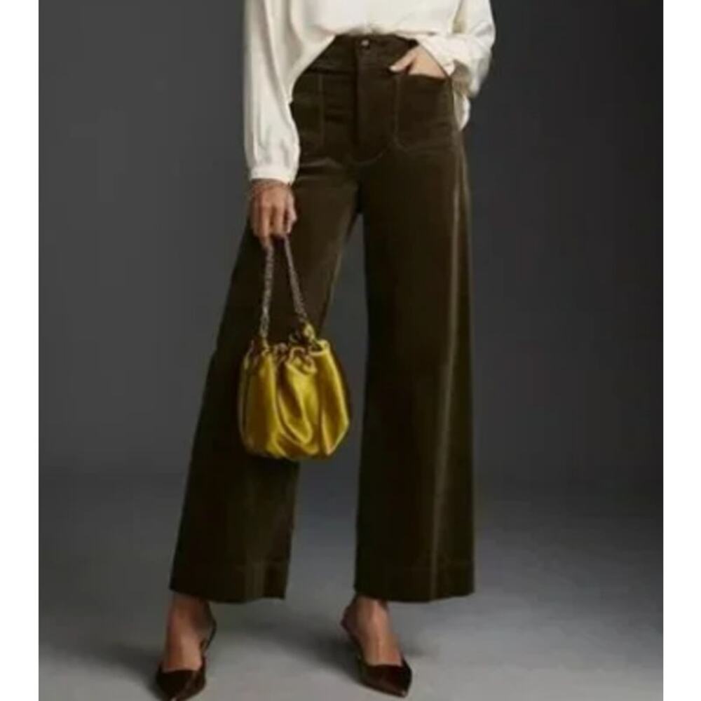 Maeve Green Corduroy Wide Leg Cropped Pants